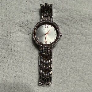 Ellen Tracy Silver Crystal-Trim Women's Bracelet Watch